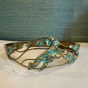 Vintage brass belt with turquoise patina